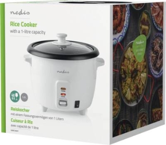 Nedis KARC10WT Reiskocher 1.0 l | 400 W | Antihaft-Beschichtung  Herausnehmbare Schüssel | Automatische Abschaltung