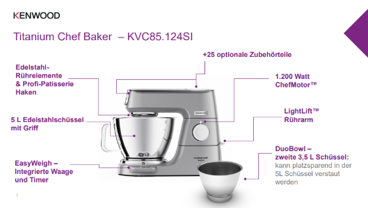 Kenwood Elektro KVC85.124SI Titanium Chef Baker Küchenmaschine 