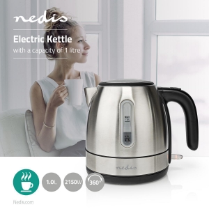Nedis KAWK300EAL Wasserkocher 1.0 l | Edelstahl | Aluminium  Um 360 Grad drehbar | Verdecktes Heizelement