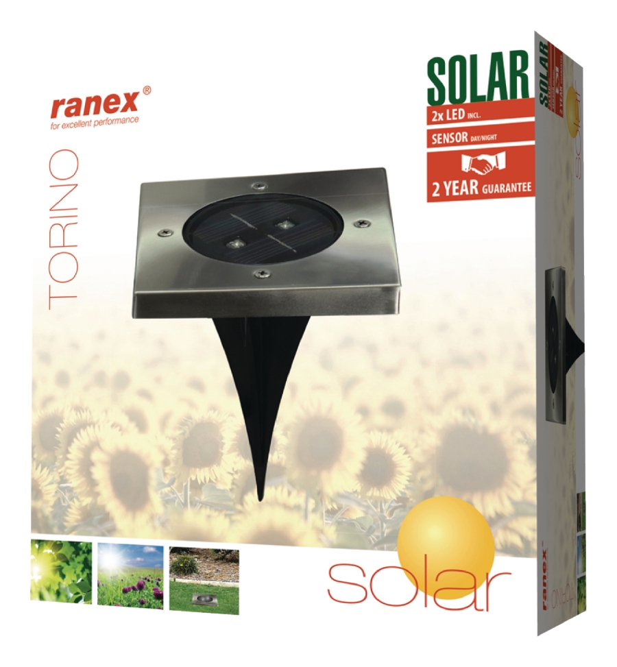 Ranex RA-5000406 Solar-Bodenstrahler 2 LED Viereck 