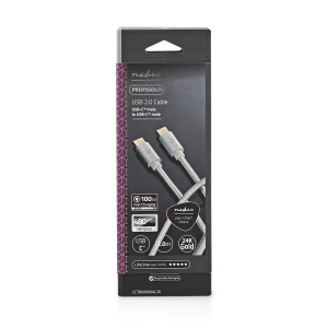 Nedis CCTB60800AL20| USB 2.0| USB-C™ Stecker| USB-C™ Stecker| 100W 480 Mbps | Vergoldet | 2.00 m | Rund | Geflochten / Nylon |