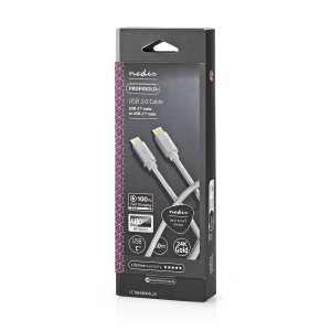 Nedis CCTB60800AL20| USB 2.0| USB-C™ Stecker| USB-C™ Stecker| 100W 480 Mbps | Vergoldet | 2.00 m | Rund | Geflochten / Nylon |