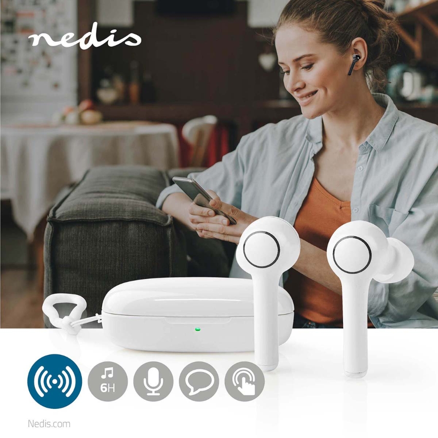 Nedis HPBT5055WT Vollständig drahtlose Kopfhörer Bluetooth® | max. Batteriespielzeit: 6 hrs |