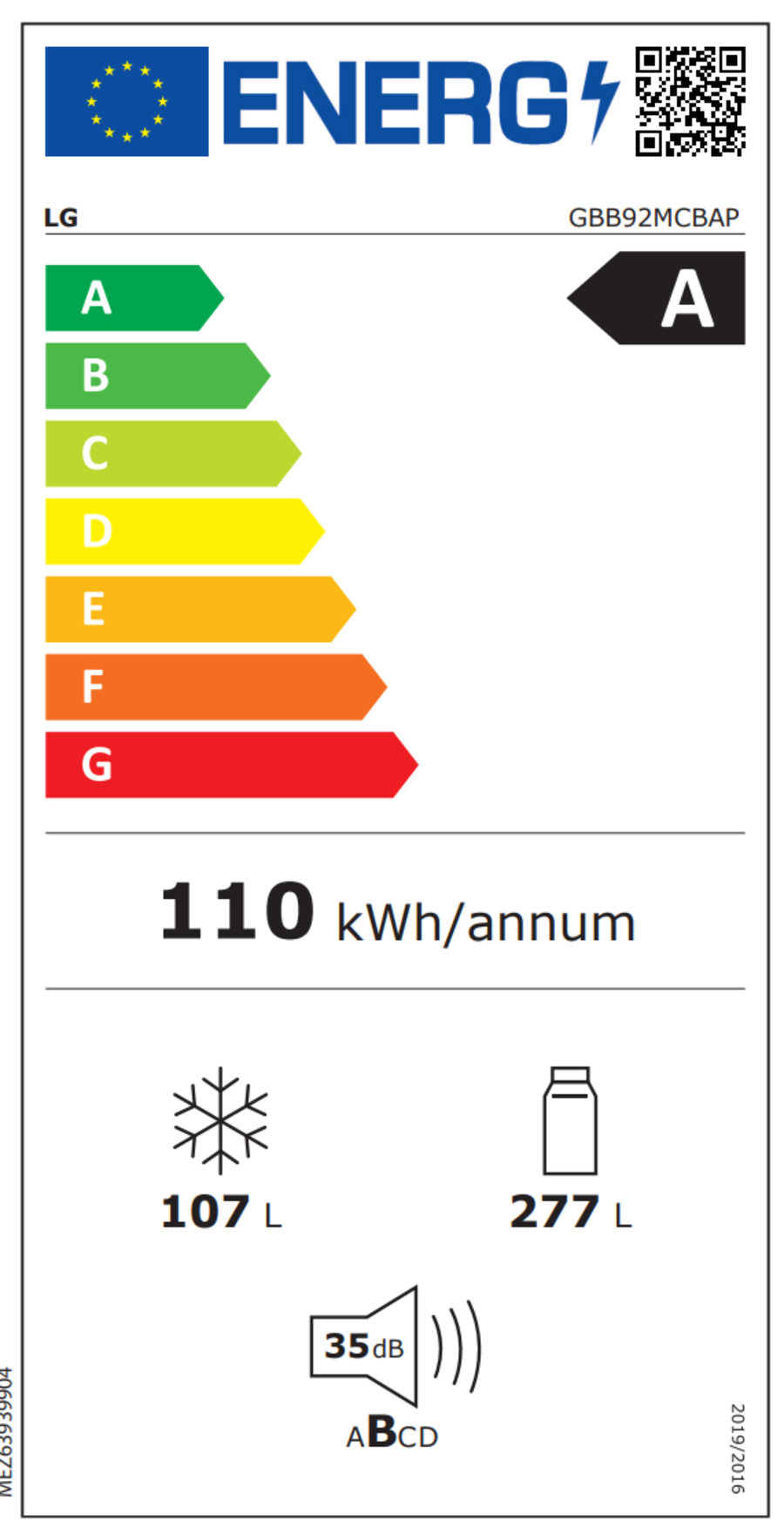 LG GBB92MCBAP Kühl-Gefrierkombination Total No-Frost 384L, DoorCooling+, EEK:A, 