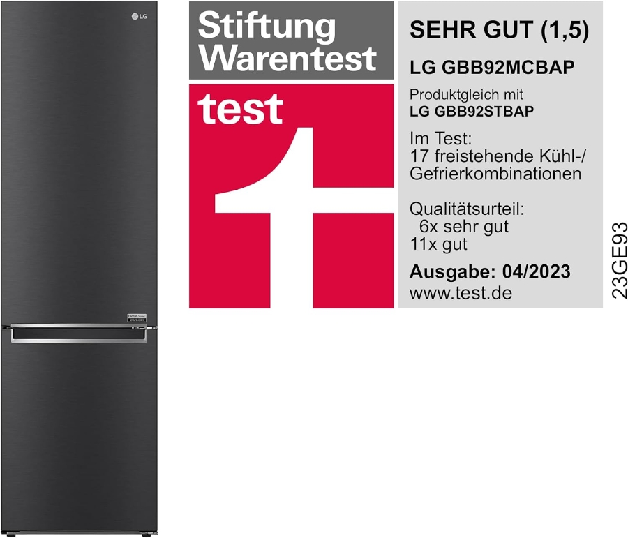LG GBB92MCBAP Kühl-Gefrierkombination Total No-Frost 384L, DoorCooling+, EEK:A, 