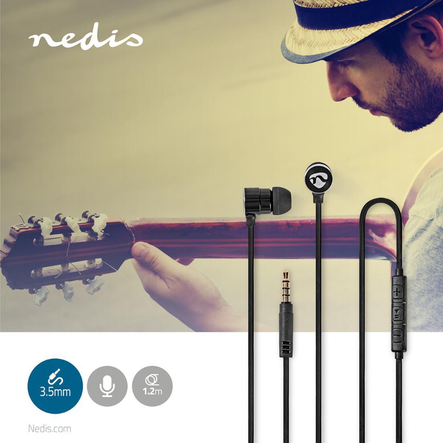 Nedis HPWD5020BK Kopfhörer mit Kabel 3.5 mm | Seillänge: 1.20 m | Eingebautes Mikro