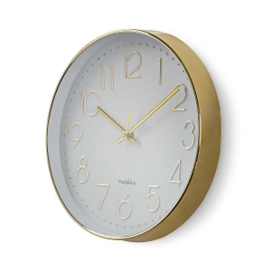 Nedis CLWA015PC30GD Wanduhr Durchmesser: 300 mm | Kunststoff | Gold / Weiss