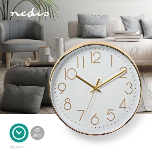 Nedis CLWA015PC30GD Wanduhr Durchmesser: 300 mm | Kunststoff | Gold / Weiss