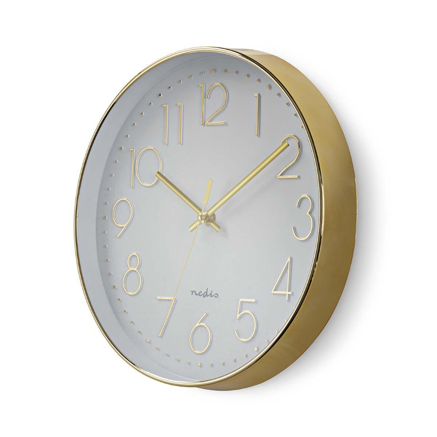 Nedis CLWA015PC30GD Wanduhr Durchmesser: 300 mm | Kunststoff | Gold / Weiss