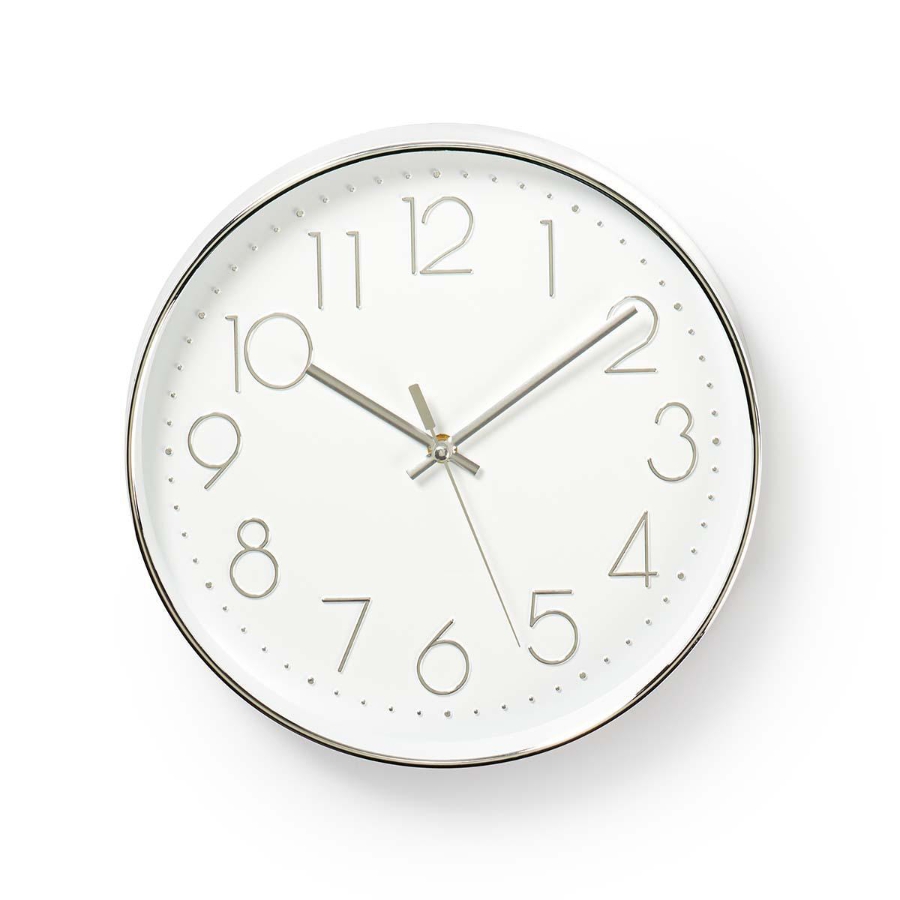 Nedis CLWA015PC30SR Wanduhr Durchmesser: 300 mm | Kunststoff | Silber / Weiss