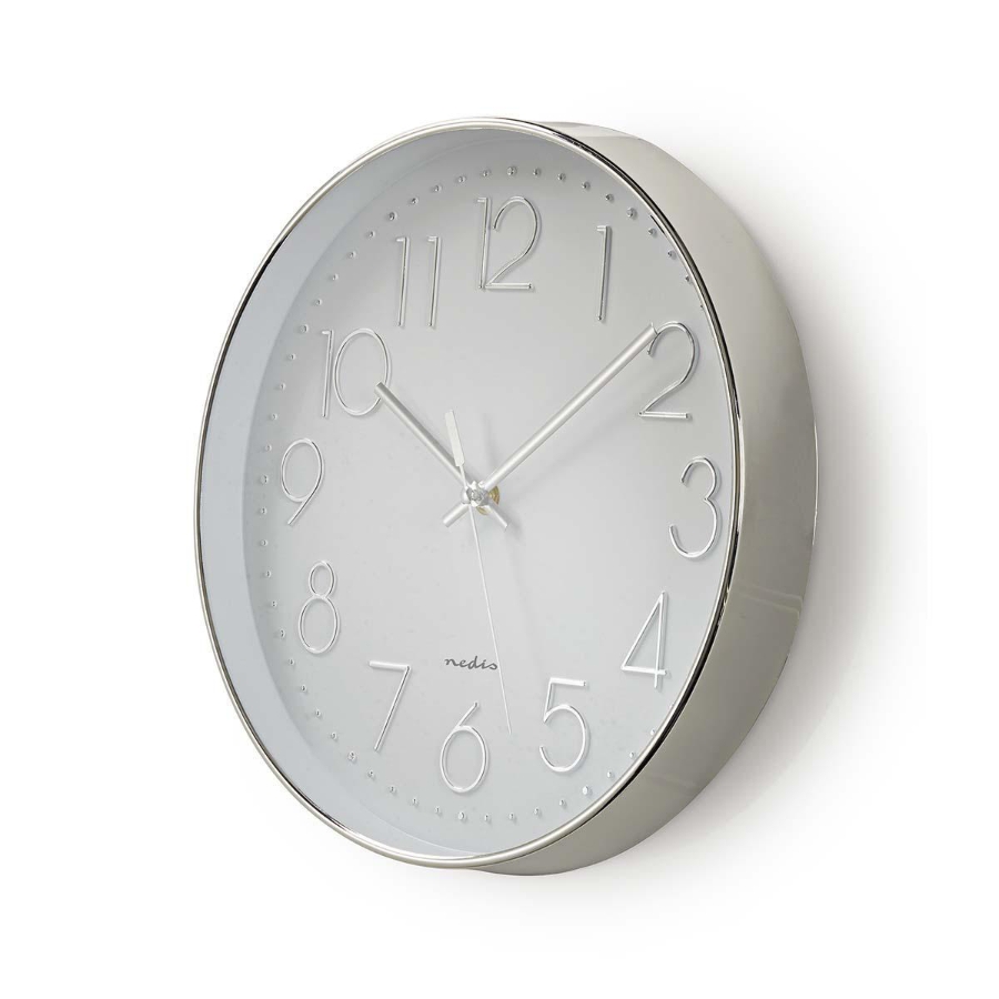 Nedis CLWA015PC30SR Wanduhr Durchmesser: 300 mm | Kunststoff | Silber / Weiss