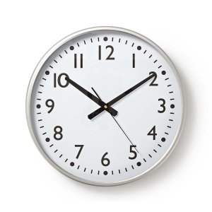 Nedis CLWA016PC38AL Wanduhr Durchmesser: 380 mm | Kunststoff | Silber / Weiss
