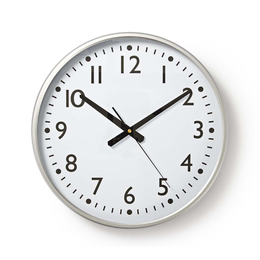 Nedis CLWA016PC38AL Wanduhr Durchmesser: 380 mm | Kunststoff | Silber / Weiss