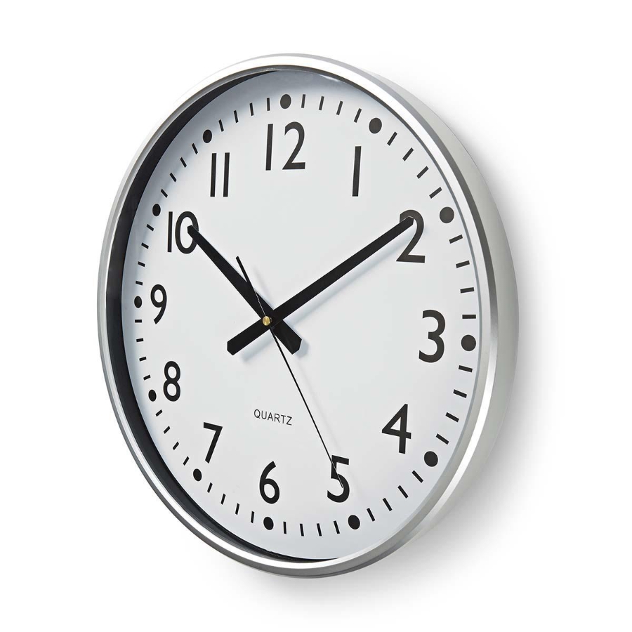 Nedis CLWA016PC38AL Wanduhr Durchmesser: 380 mm | Kunststoff | Silber / Weiss