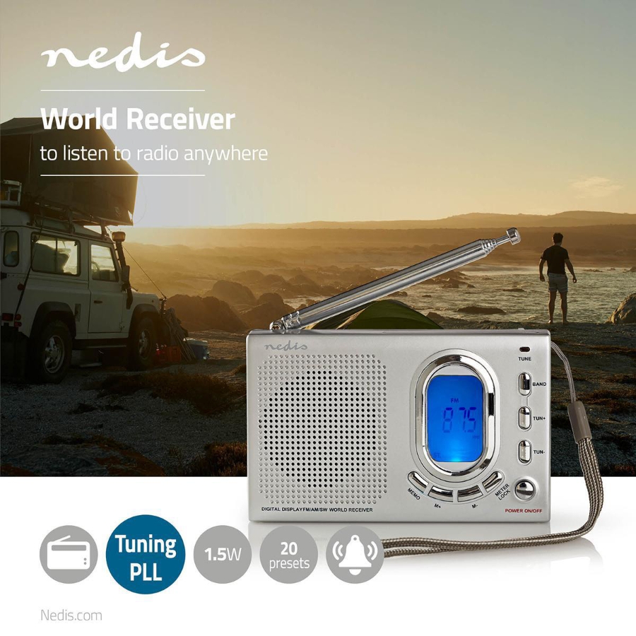 Nedis RDWR1000GY Tragbare Ausführung| AM/ F / SW | Batteriebetrieb Netzstromversorgung | Digital | 1.5 W | Kopfhörerausgang