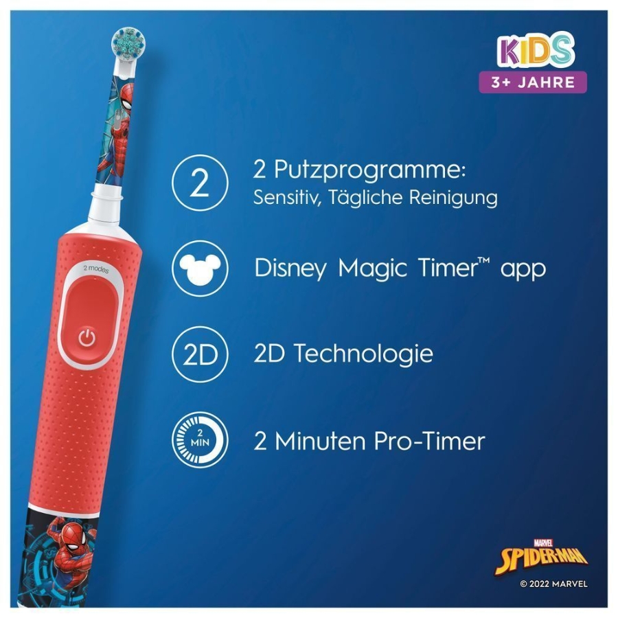 Oral-B Vitality Kids Spiderman Elektrische Kinderzahnbürste Red mit Reiseetui