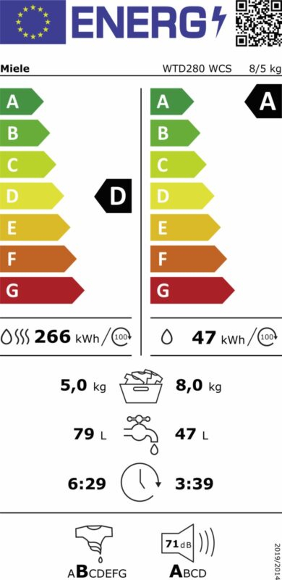 Miele WTD280 WCS Waschtrockner Stand 8 kg Waschen 5 kg Trocknen Lotosweiss