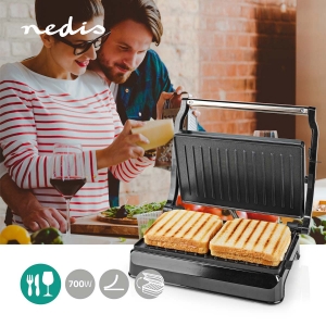 Nedis KAGR111FSR Kontakt Grill 700 W | 23 x 14.5 cm | Aluminium / Kunststoff
