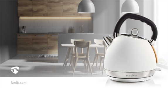Nedis KAWK520EWT Wasserkocher 1.8 l | Soft-Touch | Weiss  | Um 360 Grad drehbar
