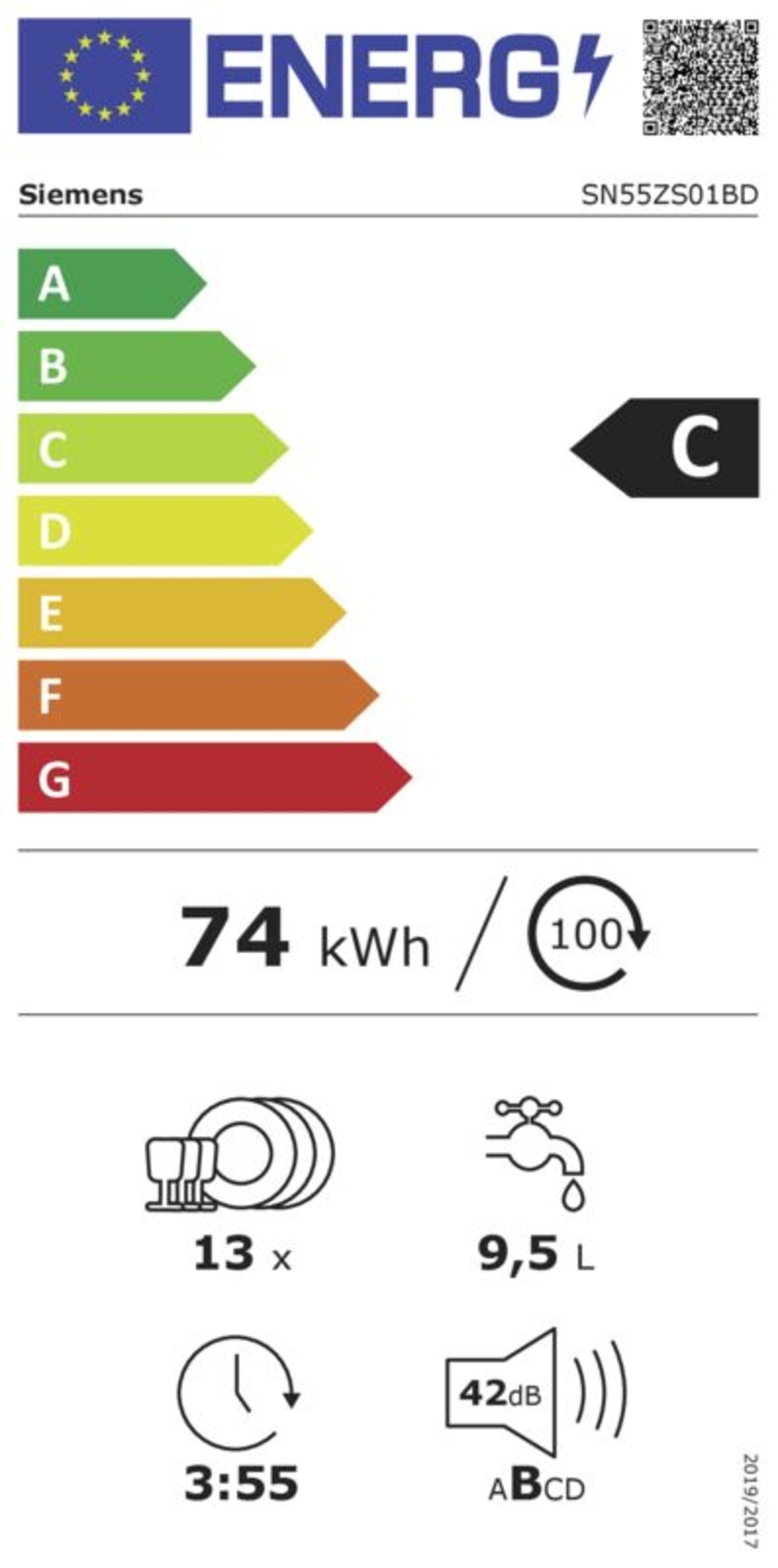 Siemens SN55ZS01BD Geschirrspüler Einbau Edelstahl teilintegriert 60 cm EEK:C