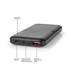 Nedis UPBKPD10000BK  Powerbank 10000 mAh | 2x 3.0 A | Anzahl der Ausgänge: 2 