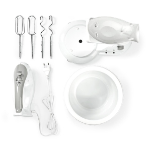 Nedis KAHM110CWT Handmixer 200 W | 5 Geschindigkeitsstufen Turbofunktion | Turning Bowl / 2 Knethaken / 2 Schlägel 