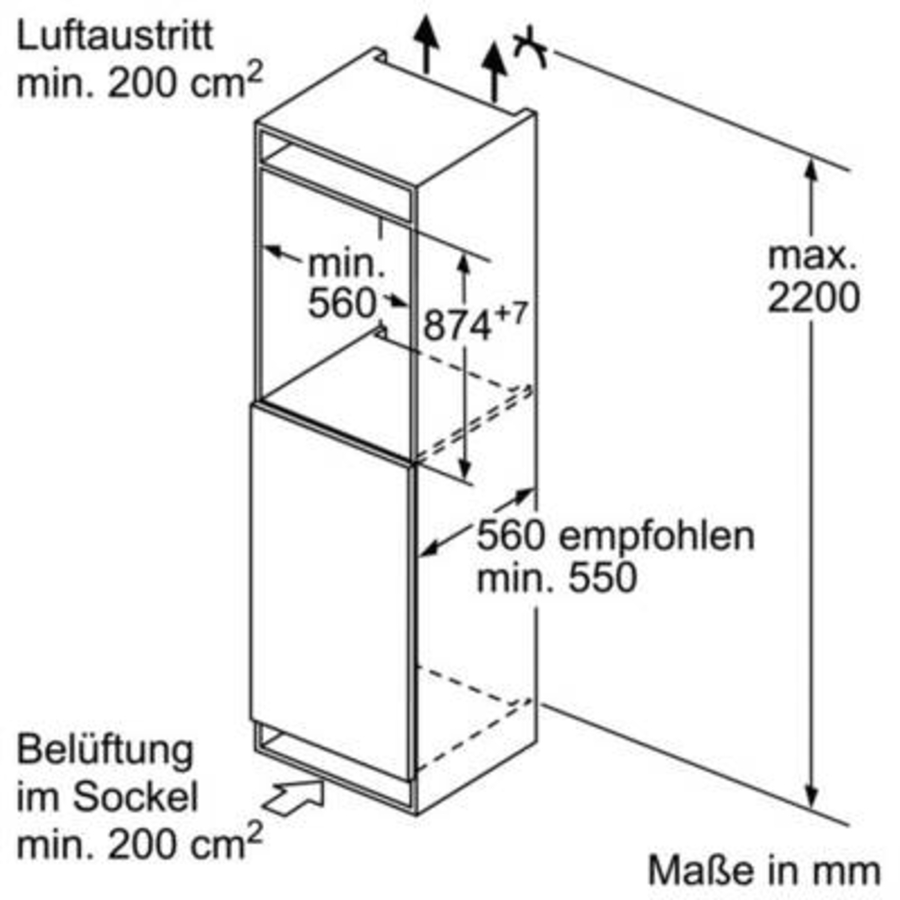 Bosch KIR21VFE0 Einbau-Kühlschrank  Flachscharnier 88cm  35dB(A) 
