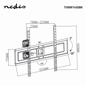 Nedis TVWM1450BK Vollbewegliche-TV-Wandhalterung 37-70 " | maximal unterstützes Bildschirmgewicht: 35 kg 