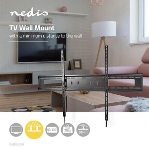 Nedis TVWM2070BK Feste TV-Wandhalterung 60 - 100 " | maximal 75kg Minimaler Wandabstand: 30.5 mm | Metall / Stahl | Schwarz