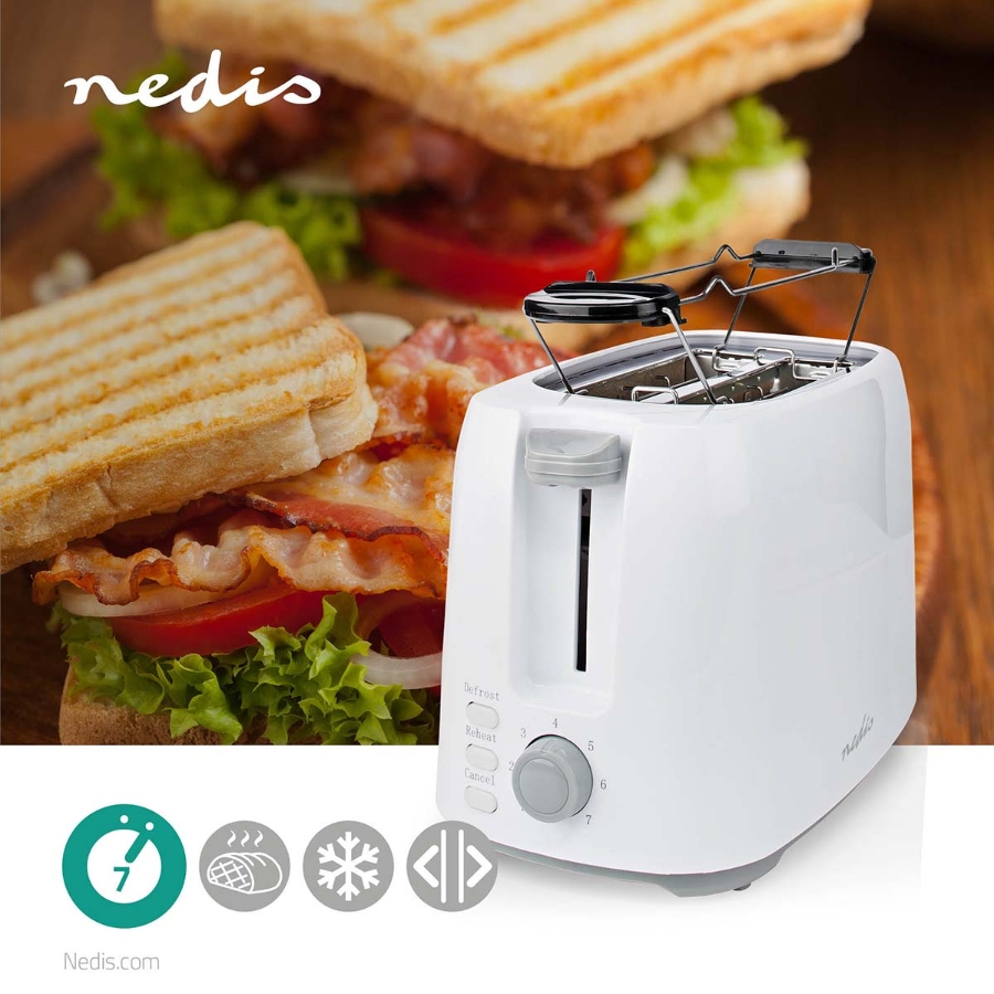 Nedis KABT250EWT Toaster 2 Steckplätze | Bräunungsstufen: 7 |