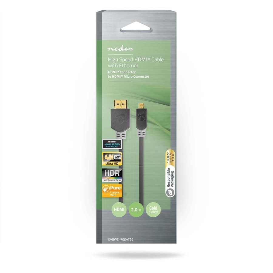 Nedis CVBW34700AT20 High Speed ​​HDMI ™ Kabel mit Ethernet HDMI™ Stecker | HDMI™ Micro Stecker | 4K@30Hz | 