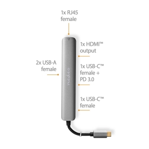 Nedis CCBW64230AT02 USB Multi-Port-Adapter USB 3.2 Gen 1 USB-C™ Stecker| HDMI™ Ausgang / RJ45 Buchse/ 2x USB-A Buchse