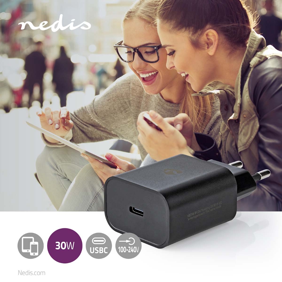 Nedis WCQC402ABK Netzladegerät Schnellladefunktion  1.5 / 2.0 / 2.5 / 3.0 A | Anzahl der Ausgänge: 1 | USB-C™