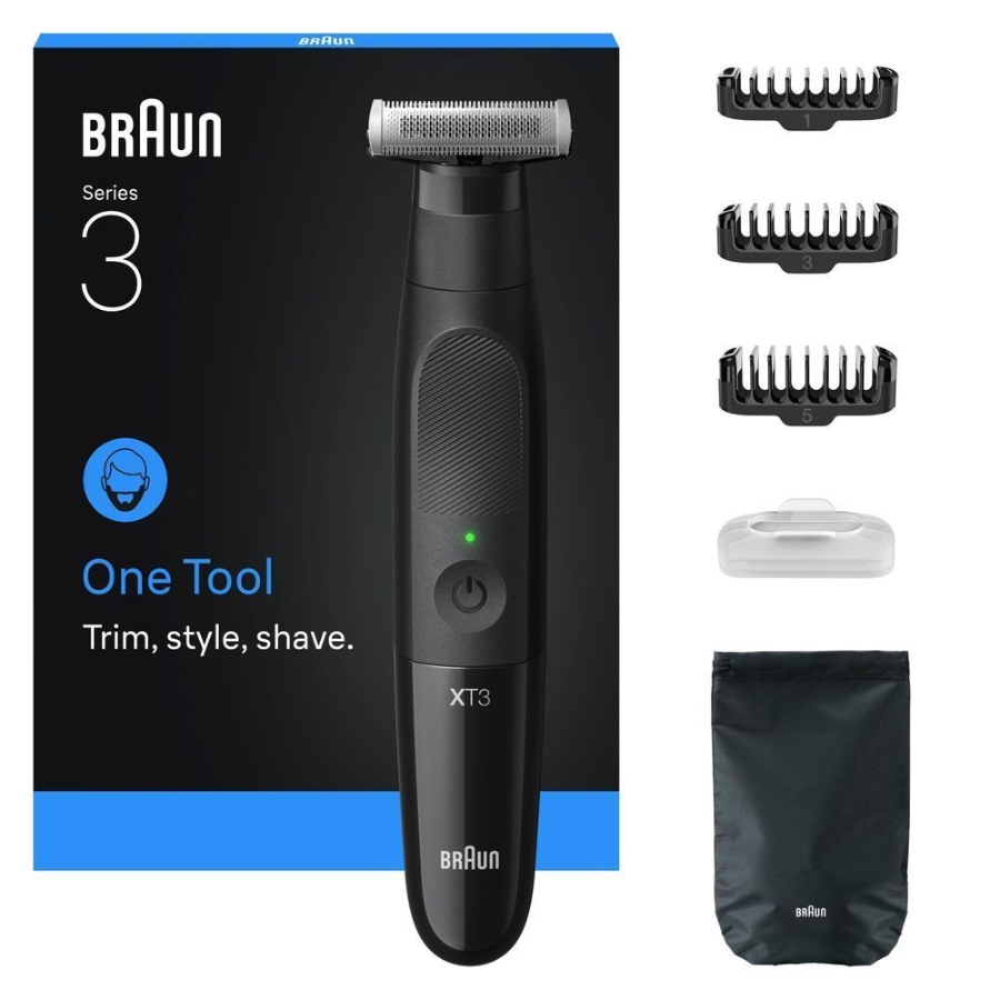 Braun Personal Care XT3100 Series XT3 All-in-One, Trimmer, Styler, Rasierer, +5 Zubehörteile, Scharfe 4D-Flex-Klinge