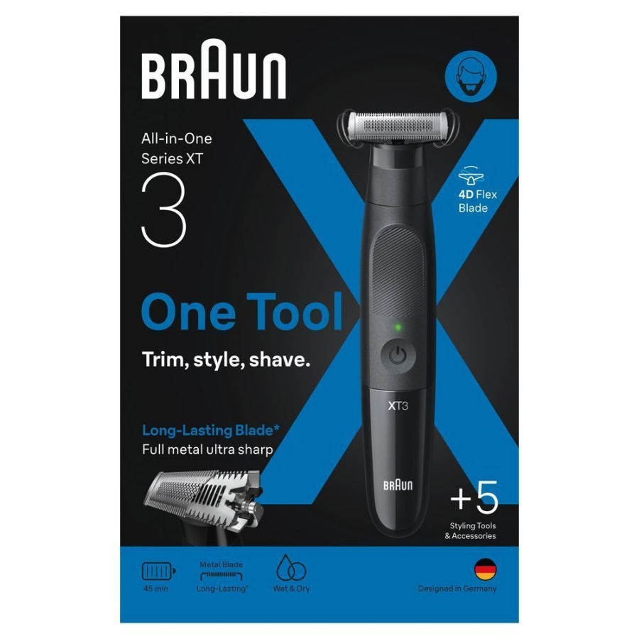 Braun Personal Care XT3100 Series XT3 All-in-One, Trimmer, Styler, Rasierer, +5 Zubehörteile, Scharfe 4D-Flex-Klinge