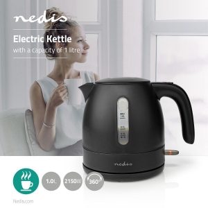 Nedis KAWK300EBK  Wasserkocher 1.0 l | Plastik | Schwarz   Um 360 | Verdecktes Heizelement | Strix® Controller | 