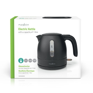 Nedis KAWK300EBK  Wasserkocher 1.0 l | Plastik | Schwarz   Um 360 | Verdecktes Heizelement | Strix® Controller | 