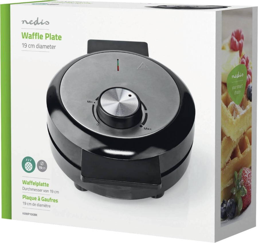 Nedis KAWP100BK Waffeleisen | 19 cm | 1000 W | Schwarz
