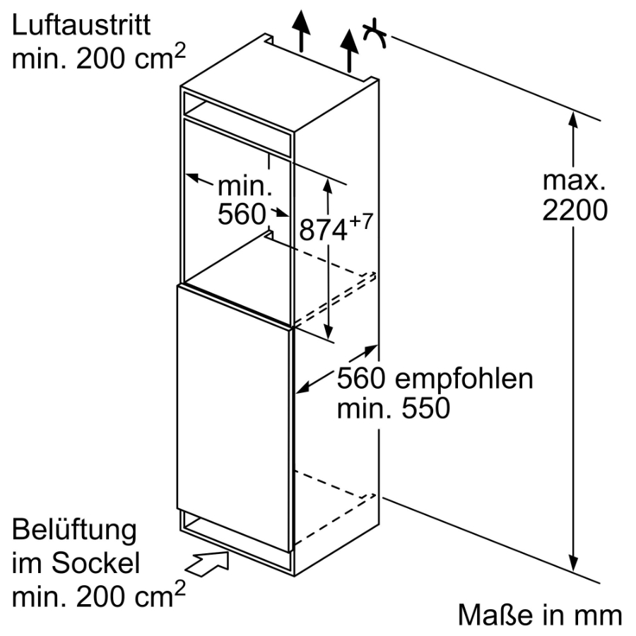 Siemens KI22LVFE0 Kühlschrank Einbau mit Gefrierfach 88 cm Nische Festtürmontage Weiss 