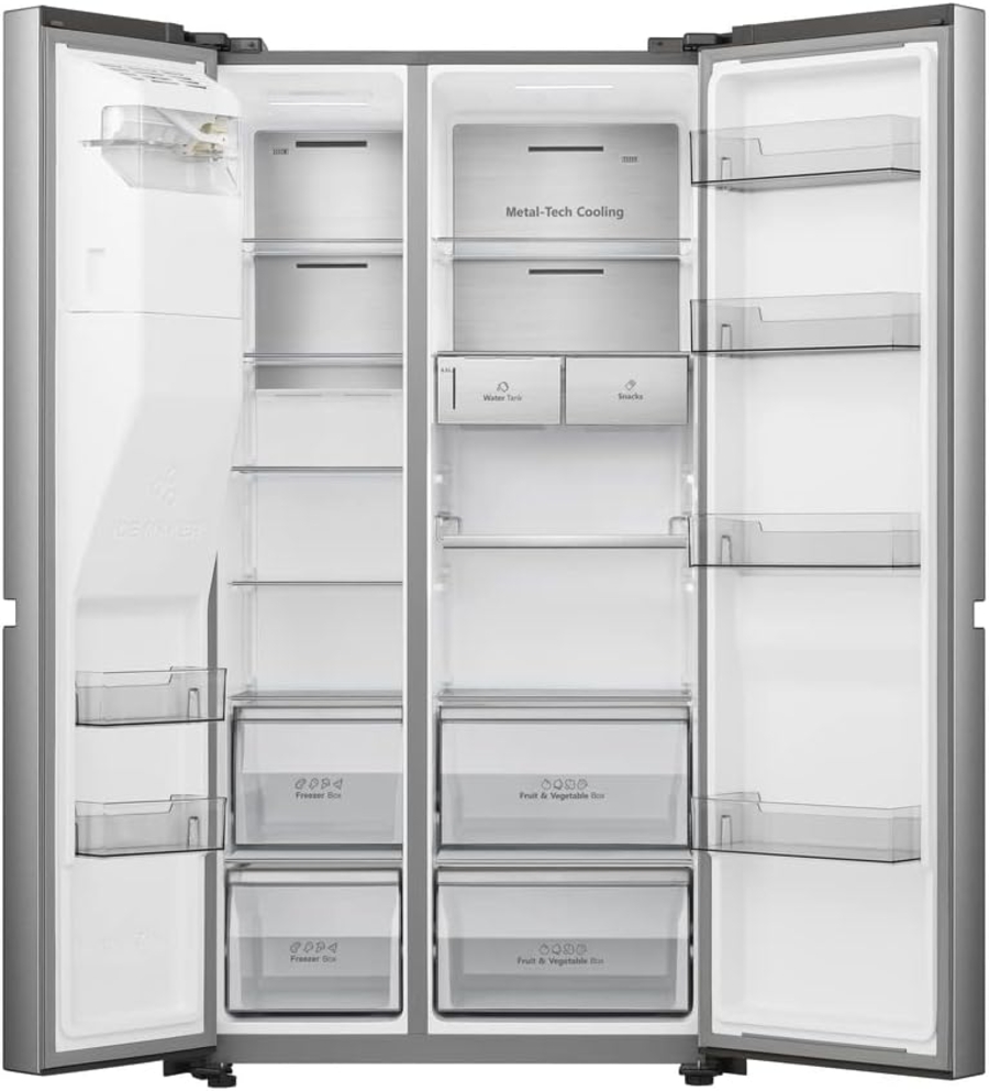 Hisense RS818N4TIE Side-by-Side Edelstahl NoFrost Wassertank Eiswürfel- und Wasserspender 