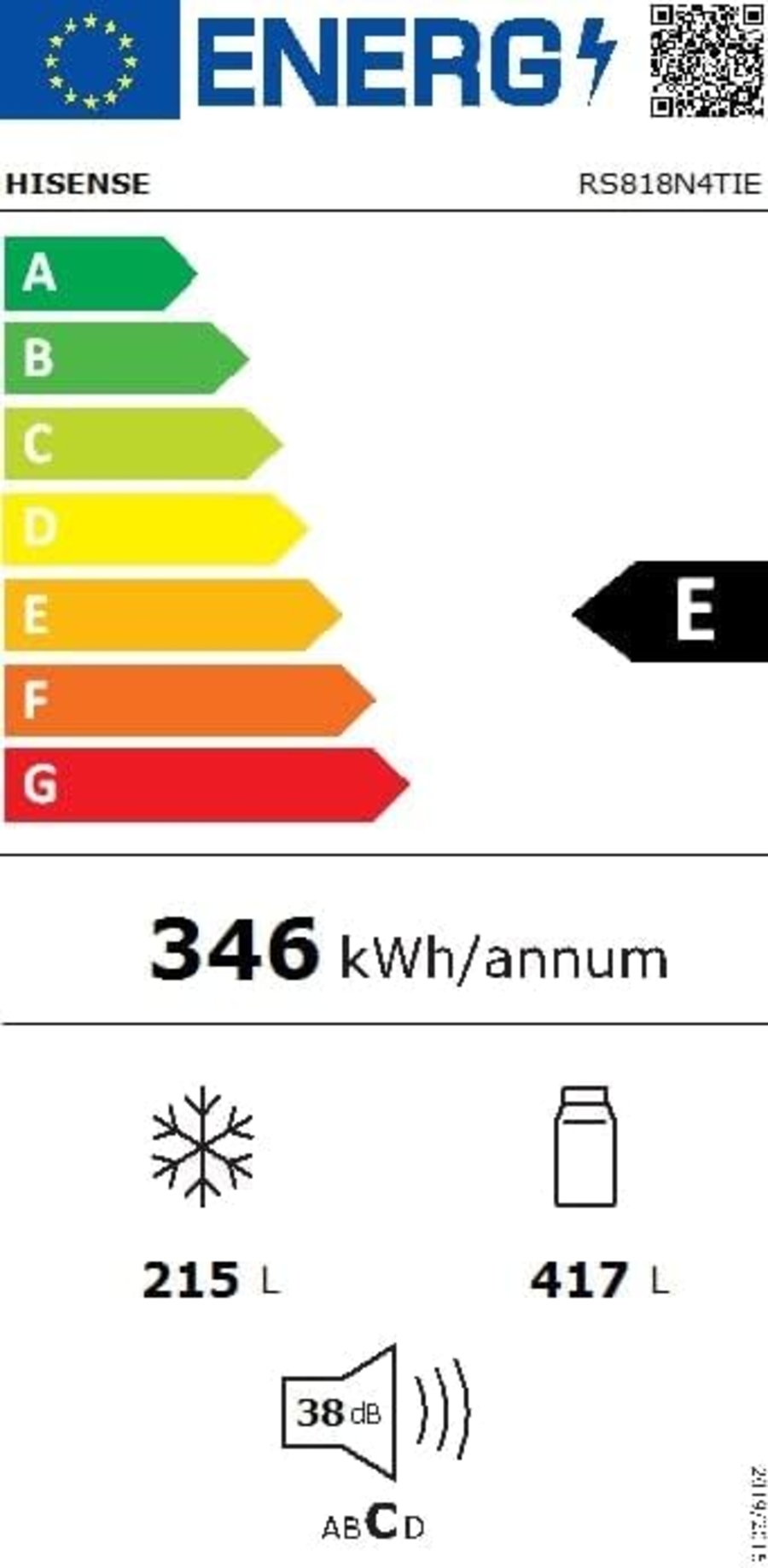 Hisense RS818N4TIE Side-by-Side Edelstahl NoFrost Wassertank Eiswürfel- und Wasserspender 