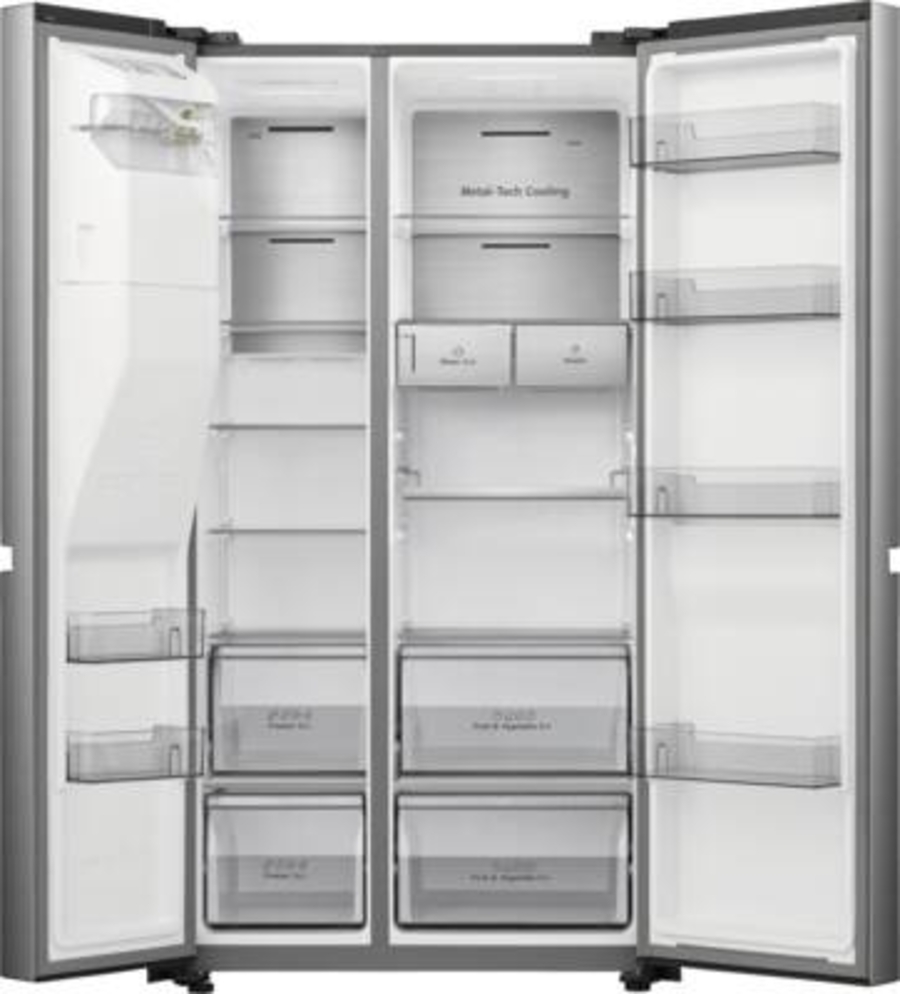 Hisense RS818N4TIE Side-by-Side Edelstahl NoFrost Wassertank Eiswürfel- und Wasserspender 