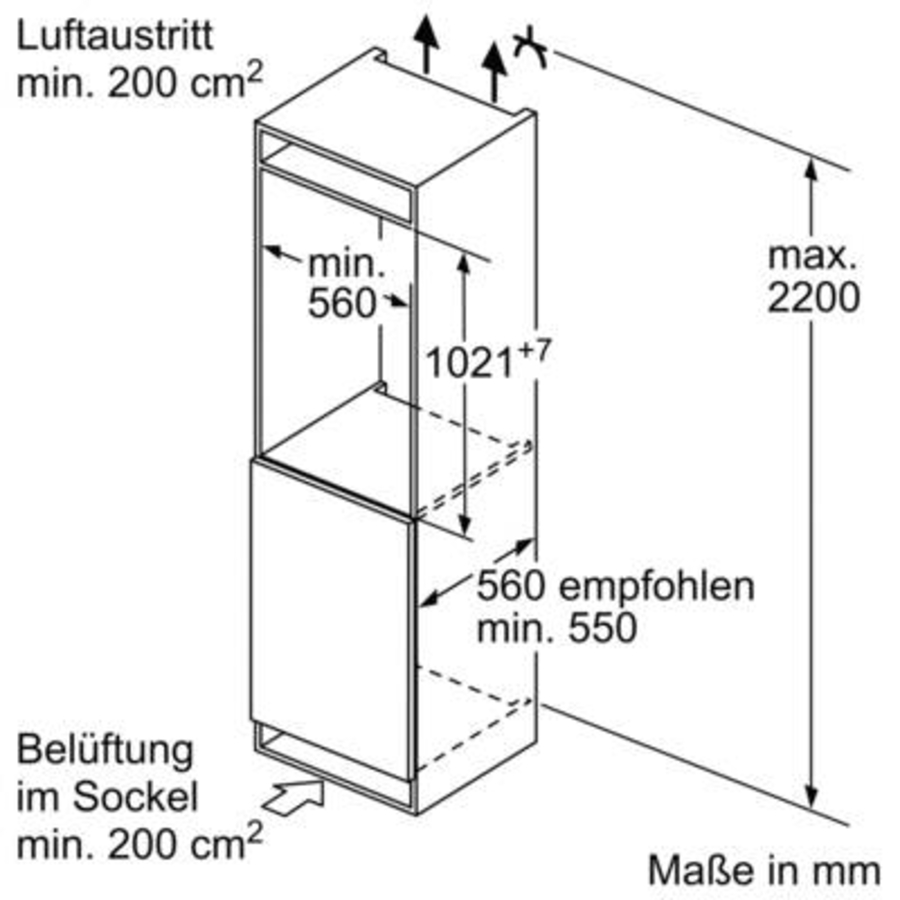 Siemens KI31RVFE0  iQ300 Kühlschrank Einbau 102 cm Nische Festtür 