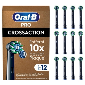 Oral-B Pro CrossAction Aufsteckbürsten BLACK 12er FFU, für elektrische Zahnbürste, X-förmige Borsten,
