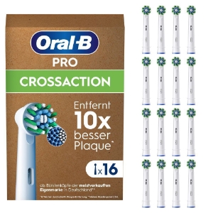 Oral-B Pro CrossAction Aufsteckbürsten 16er FFU, für elektrische Zahnbürste, X-förmige Borsten,