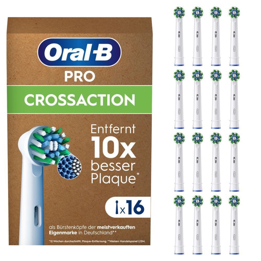 Oral-B Pro CrossAction Aufsteckbürsten 16er FFU, für elektrische Zahnbürste, X-förmige Borsten,