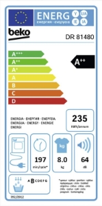 Beko DR81480 Wärmepumpentrockner 8kg EEK: A++ weiß  