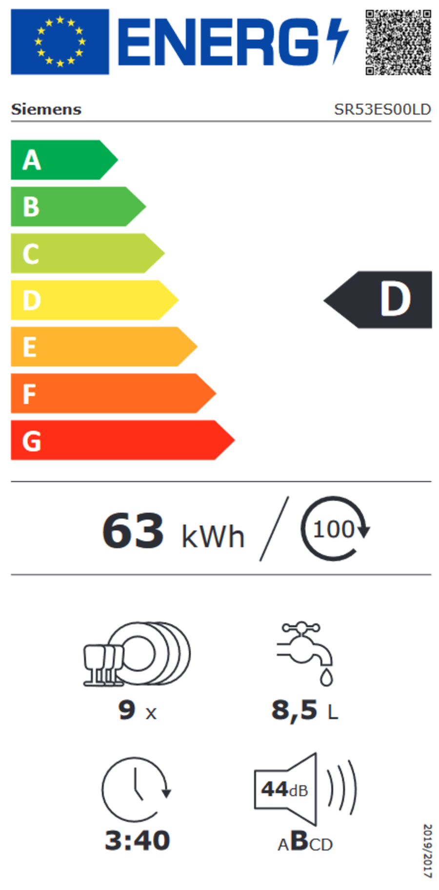Siemens SR53ES00LD  Geschirrspüler Teilintegriert 45cm Edelstahl