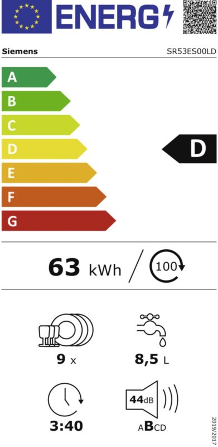 Siemens SR53ES00LD  Geschirrspüler Teilintegriert 45cm Edelstahl