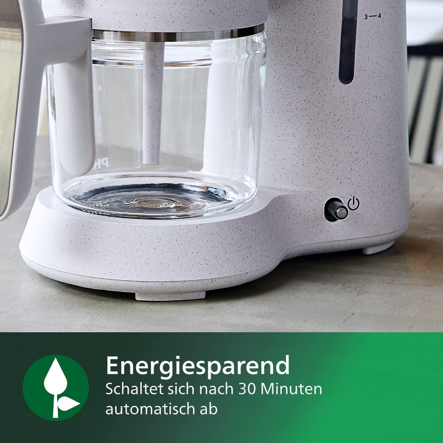 Philips HD5120/00 Filterkaffeemaschine Eco Conscious Edition  1.2-Liter-Glaskanne, bis zu 15 Tassen, Seiden-Weiss